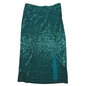 Maeve Anthropologie Teal Green Sequin Midi Skirt Side Slit OB1216666 Womens Med